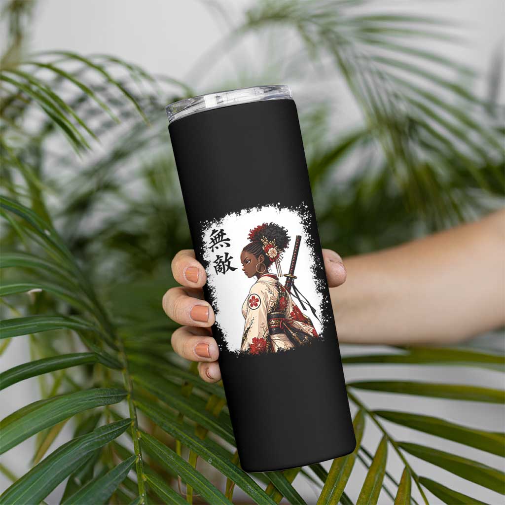 Afro African Pride Samurai Black Girl Skinny Tumbler Vintage Japanese Sumie Katana Graphic