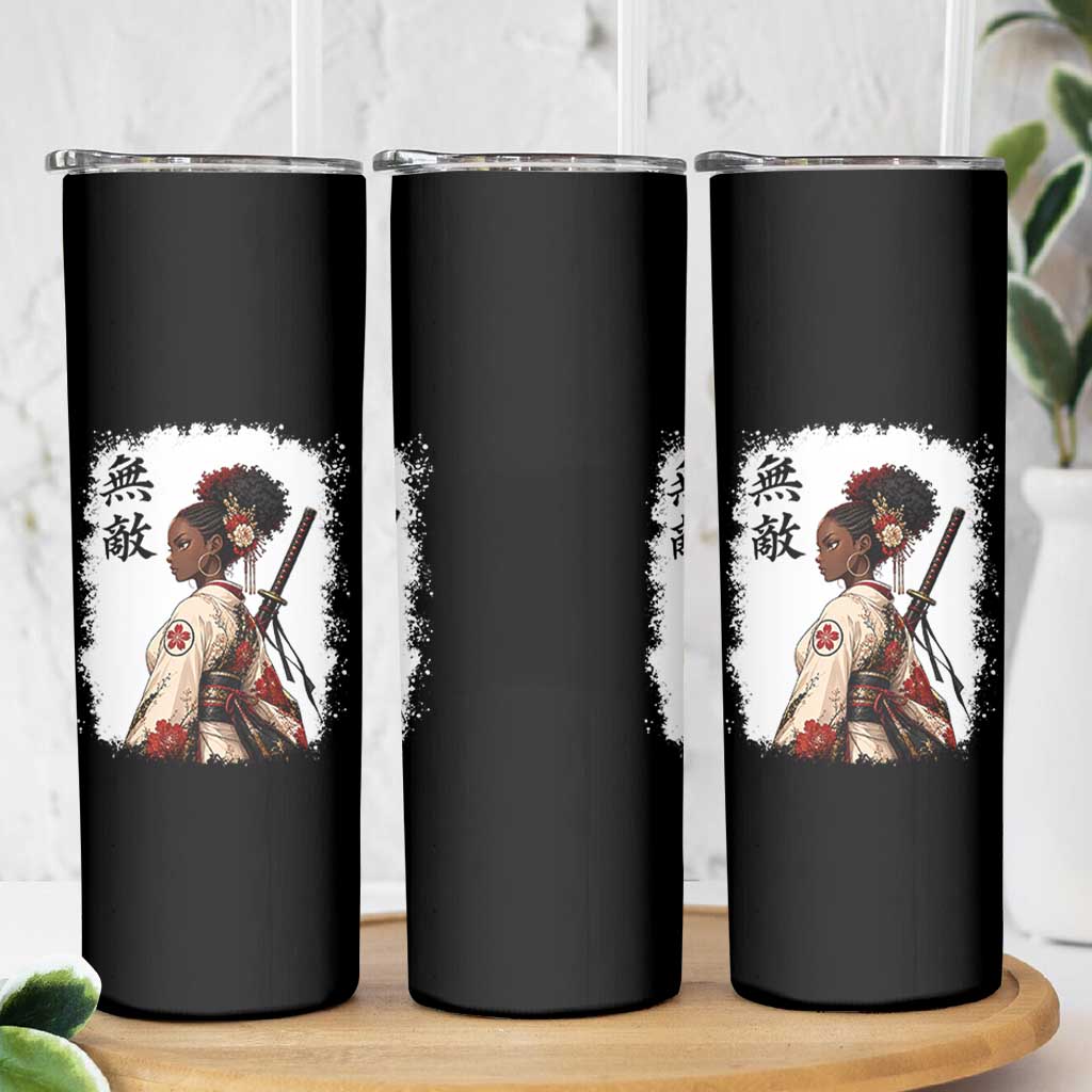 Afro African Pride Samurai Black Girl Skinny Tumbler Vintage Japanese Sumie Katana Graphic