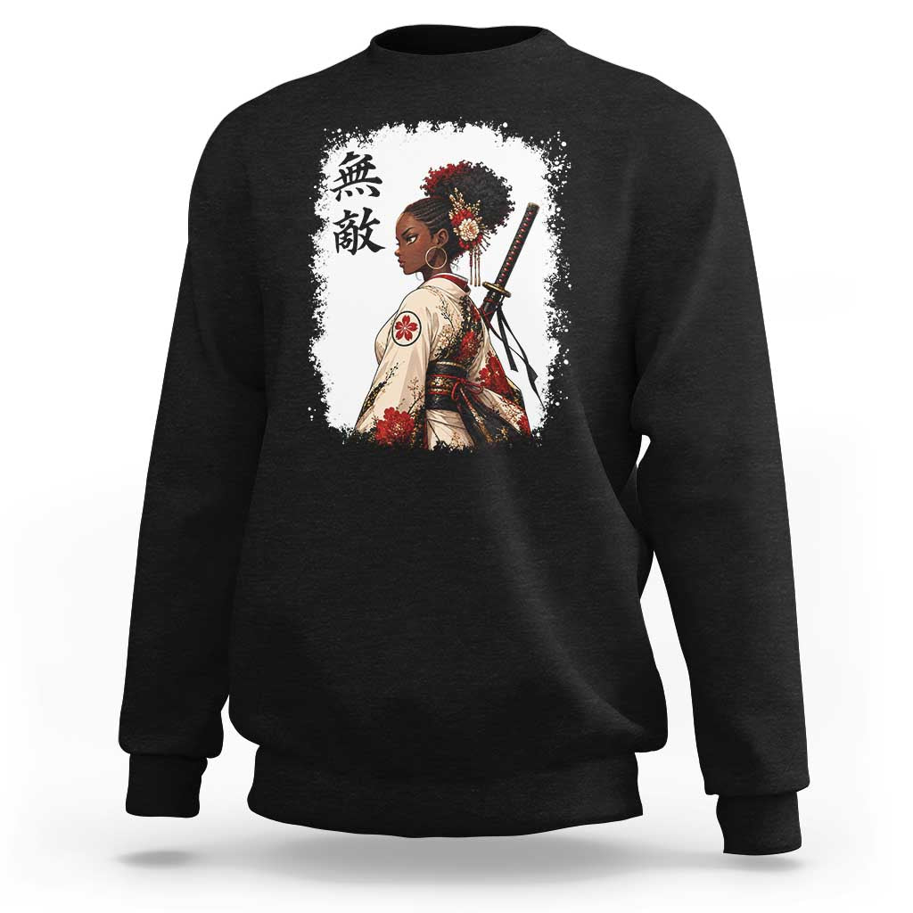 Afro African Pride Samurai Black Girl Sweatshirt Vintage Japanese Sumie Katana Graphic