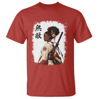 Afro African Pride Samurai Black Girl T Shirt Vintage Japanese Sumie Katana Graphic