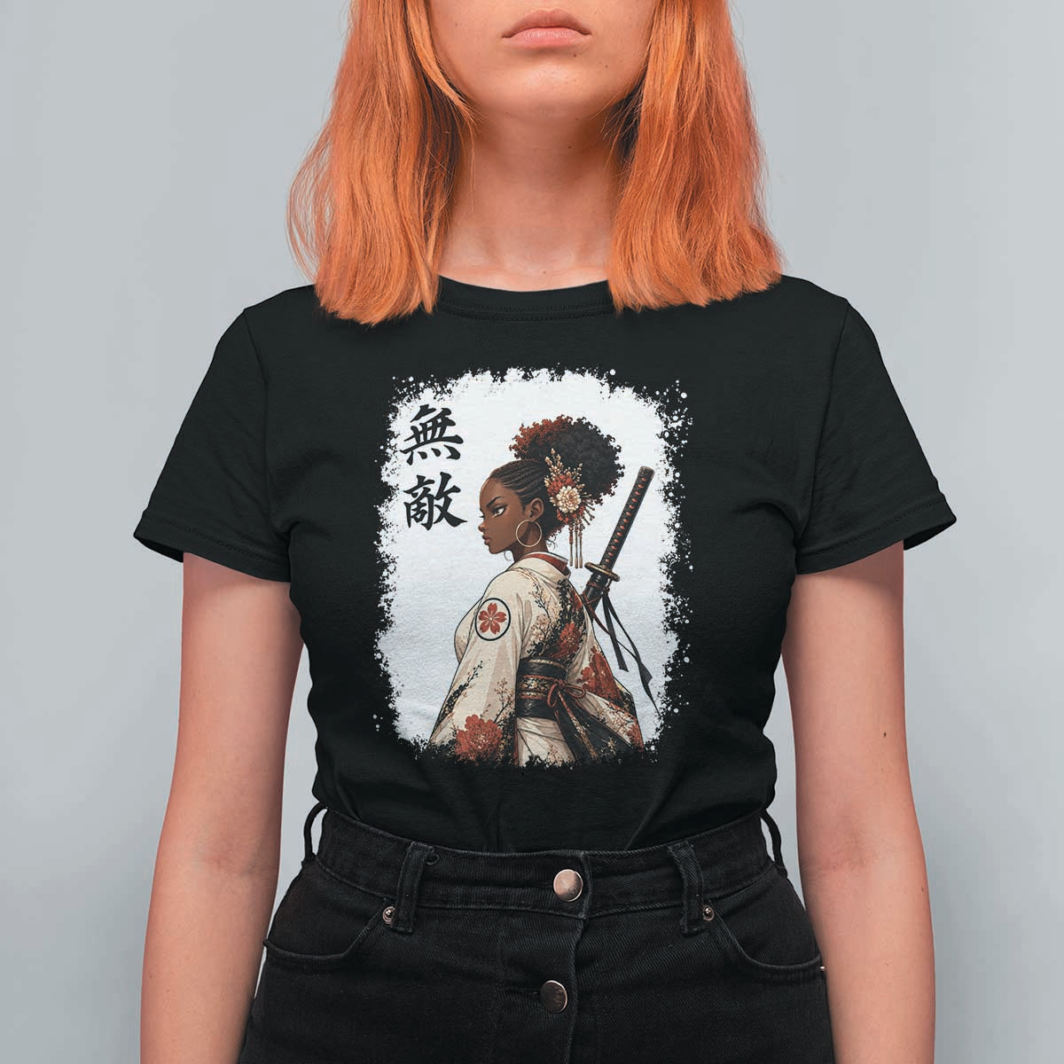 Afro African Pride Samurai Black Girl T Shirt For Women Vintage Japanese Sumie Katana Graphic