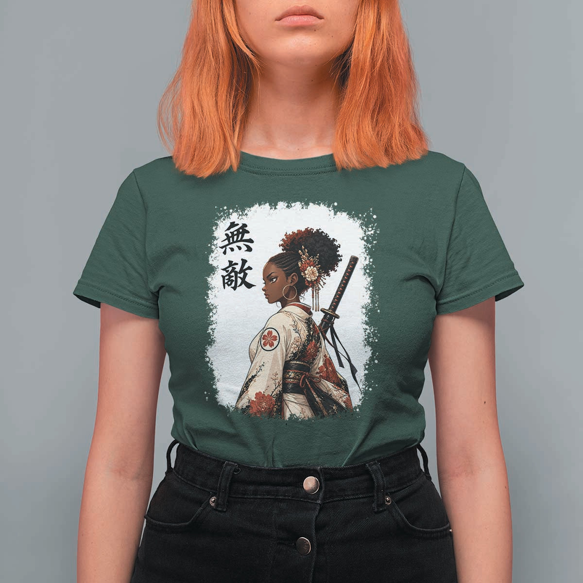 Afro African Pride Samurai Black Girl T Shirt For Women Vintage Japanese Sumie Katana Graphic