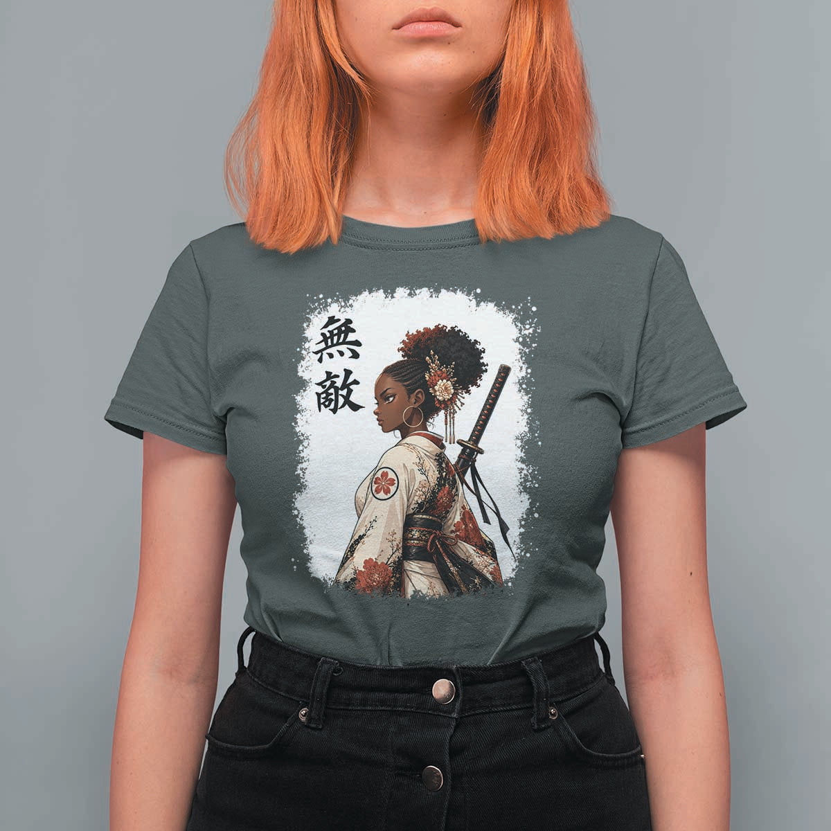 Afro African Pride Samurai Black Girl T Shirt For Women Vintage Japanese Sumie Katana Graphic