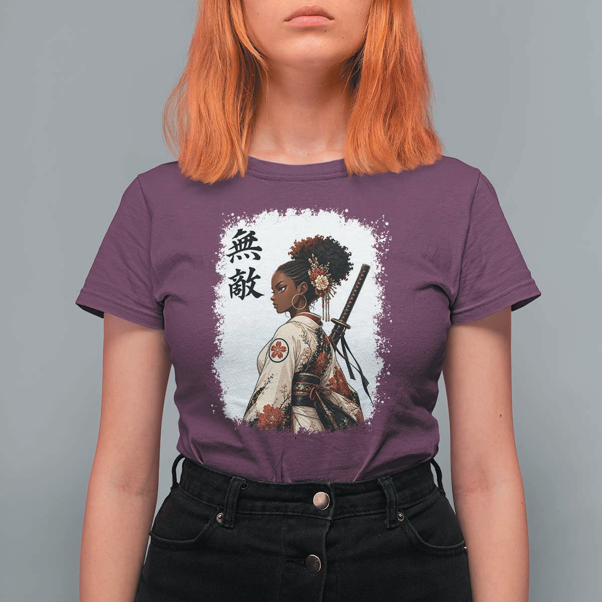 Afro African Pride Samurai Black Girl T Shirt For Women Vintage Japanese Sumie Katana Graphic
