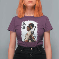 Afro African Pride Samurai Black Girl T Shirt For Women Vintage Japanese Sumie Katana Graphic