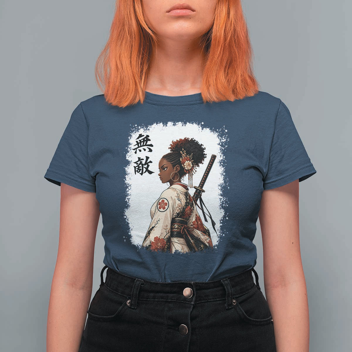 Afro African Pride Samurai Black Girl T Shirt For Women Vintage Japanese Sumie Katana Graphic