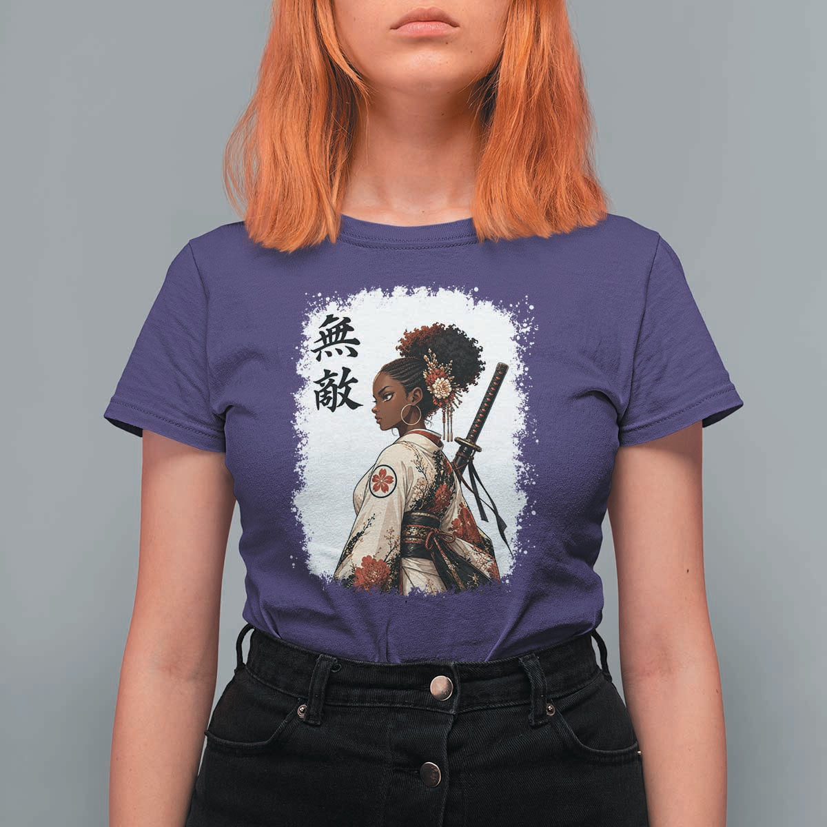 Afro African Pride Samurai Black Girl T Shirt For Women Vintage Japanese Sumie Katana Graphic