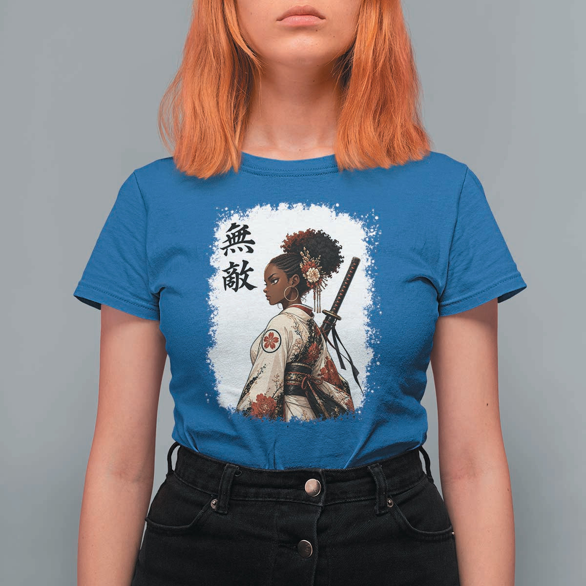 Afro African Pride Samurai Black Girl T Shirt For Women Vintage Japanese Sumie Katana Graphic