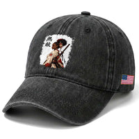 Afro African Pride Samurai Black Girl Washed Cotton Baseball Cap Vintage Japanese Sumie Katana Graphic