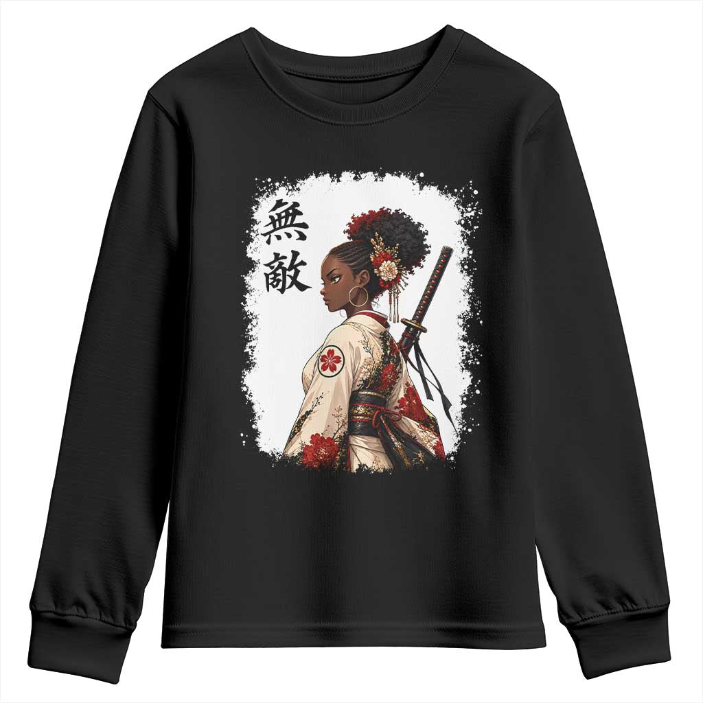 Afro African Pride Samurai Black Girl Youth Sweatshirt Vintage Japanese Sumie Katana Graphic