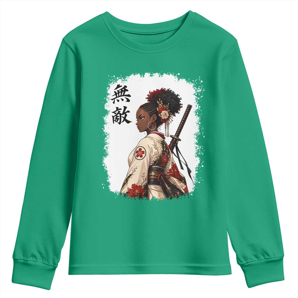 Afro African Pride Samurai Black Girl Youth Sweatshirt Vintage Japanese Sumie Katana Graphic