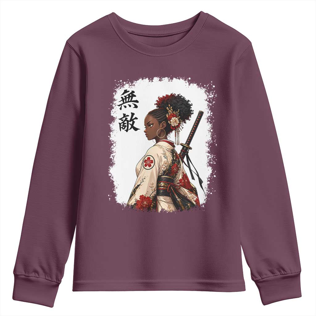 Afro African Pride Samurai Black Girl Youth Sweatshirt Vintage Japanese Sumie Katana Graphic