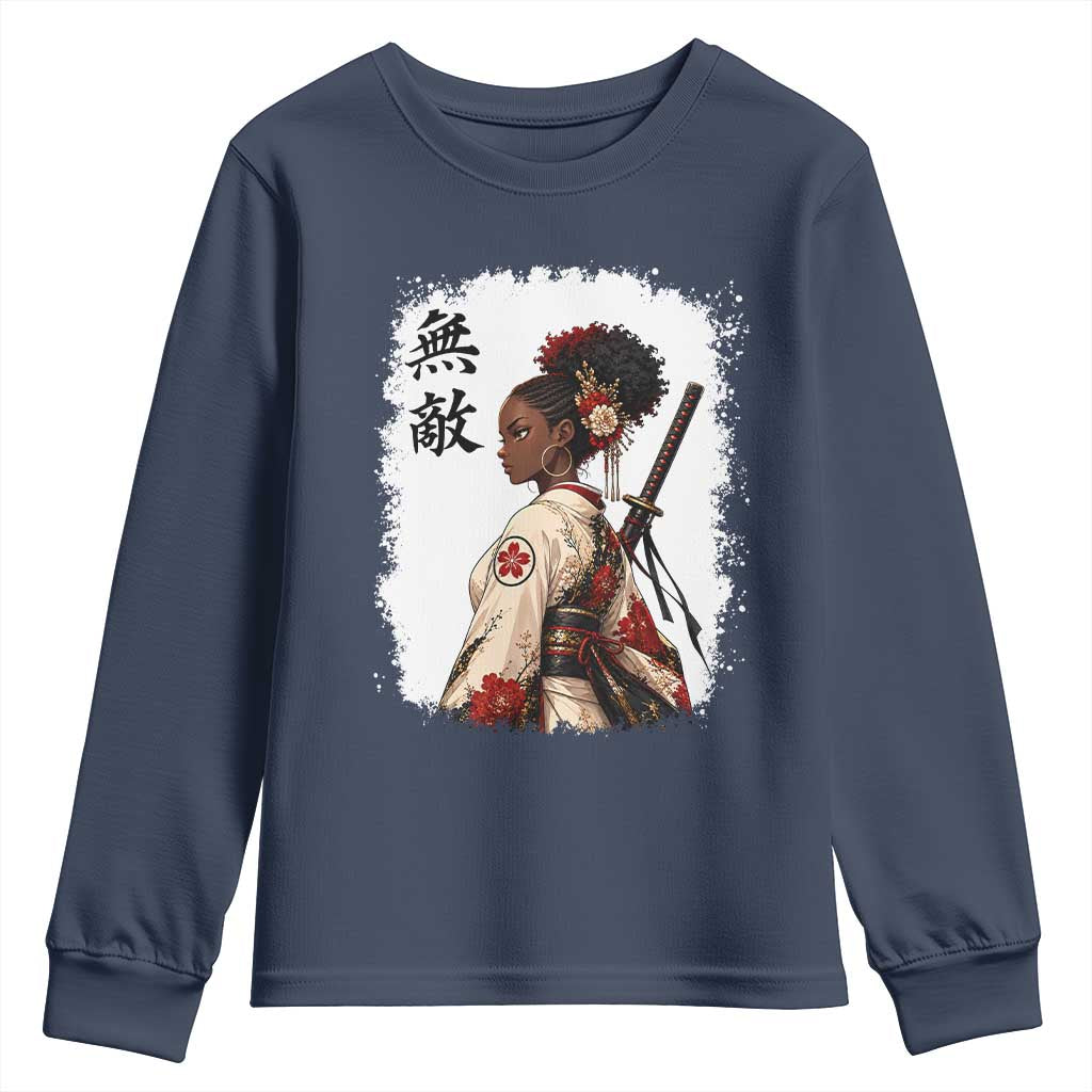 Afro African Pride Samurai Black Girl Youth Sweatshirt Vintage Japanese Sumie Katana Graphic