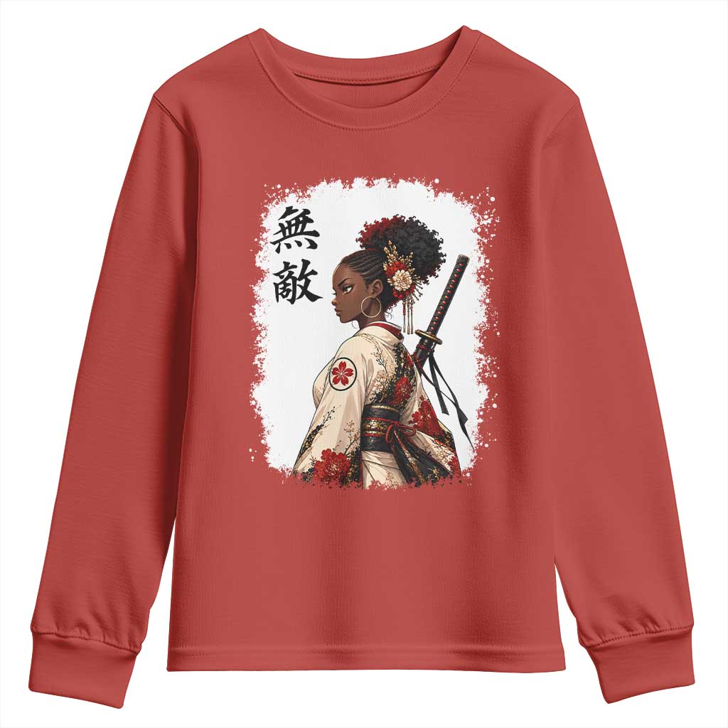 Afro African Pride Samurai Black Girl Youth Sweatshirt Vintage Japanese Sumie Katana Graphic