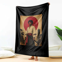 Afro American Samurai Bushido Warrior Throw Blanket Vintage Japanese Ukiyoe Graphic