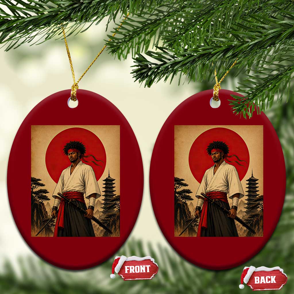 Afro American Samurai Bushido Warrior Ceramic Ornament Vintage Japanese Ukiyoe Graphic