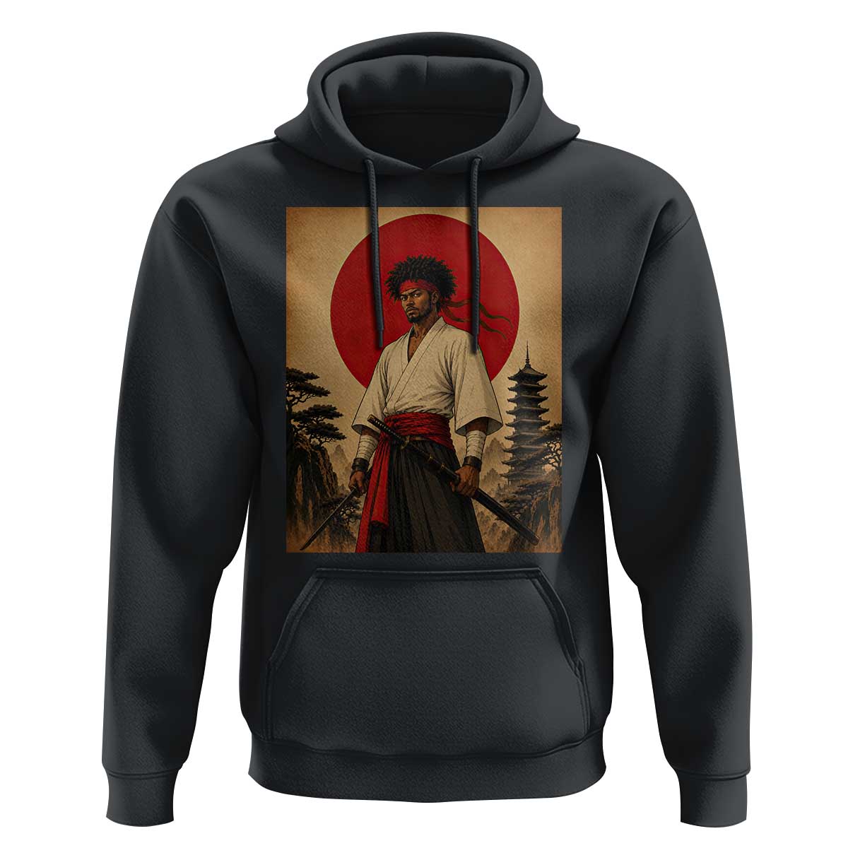 Afro American Samurai Bushido Warrior Hoodie Vintage Japanese Ukiyoe Graphic