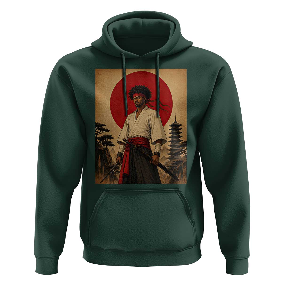 Afro American Samurai Bushido Warrior Hoodie Vintage Japanese Ukiyoe Graphic