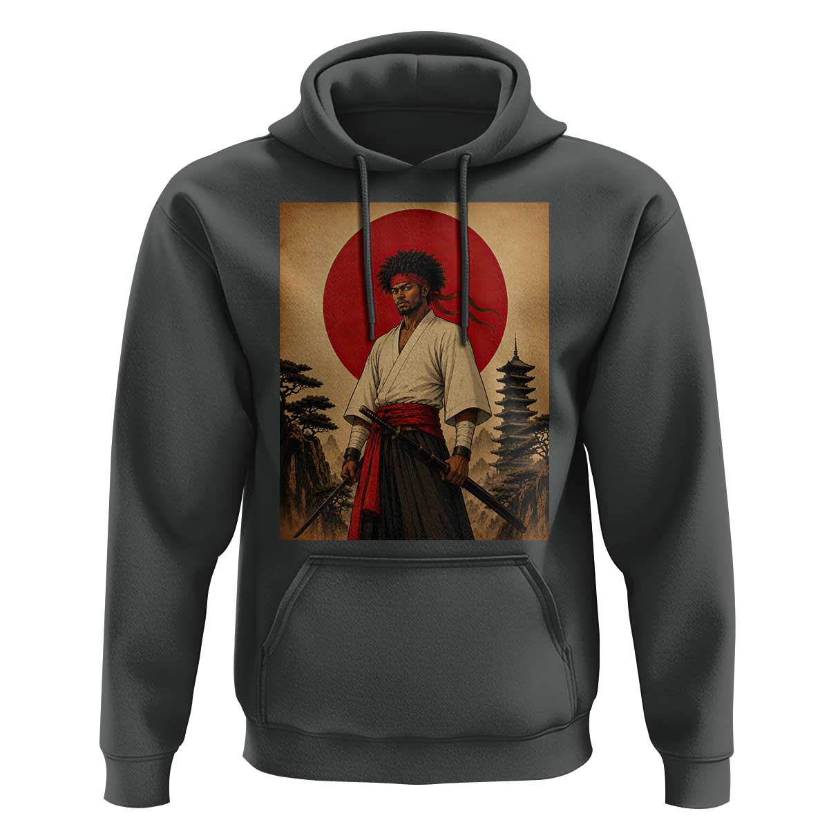 Afro American Samurai Bushido Warrior Hoodie Vintage Japanese Ukiyoe Graphic