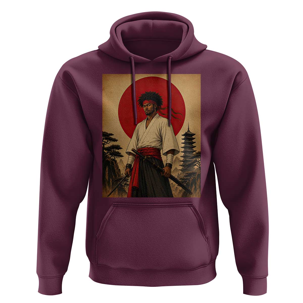 Afro American Samurai Bushido Warrior Hoodie Vintage Japanese Ukiyoe Graphic