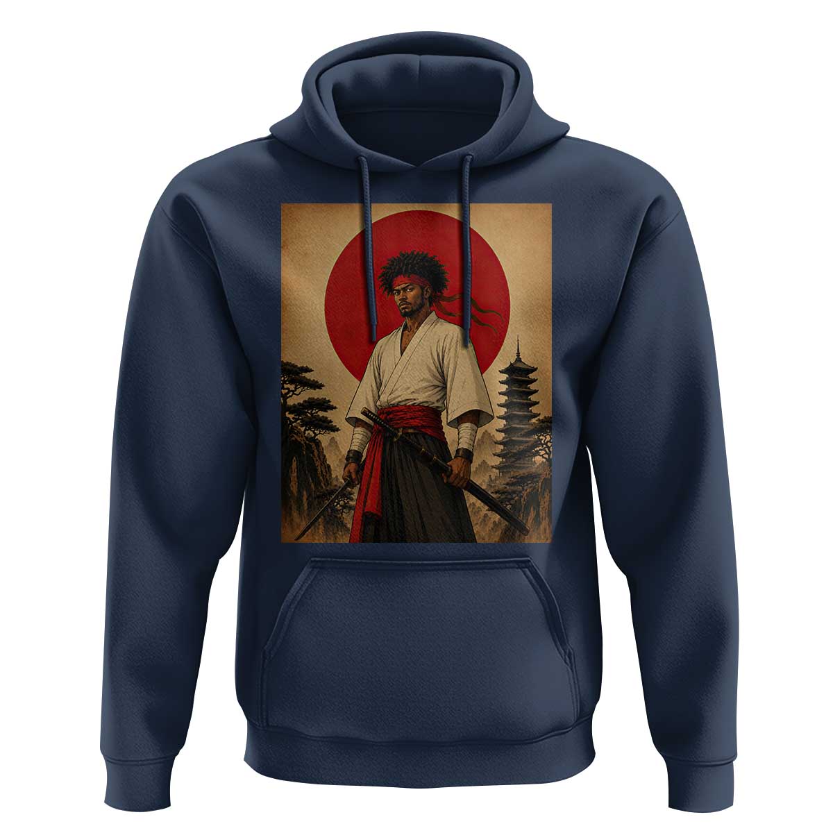 Afro American Samurai Bushido Warrior Hoodie Vintage Japanese Ukiyoe Graphic