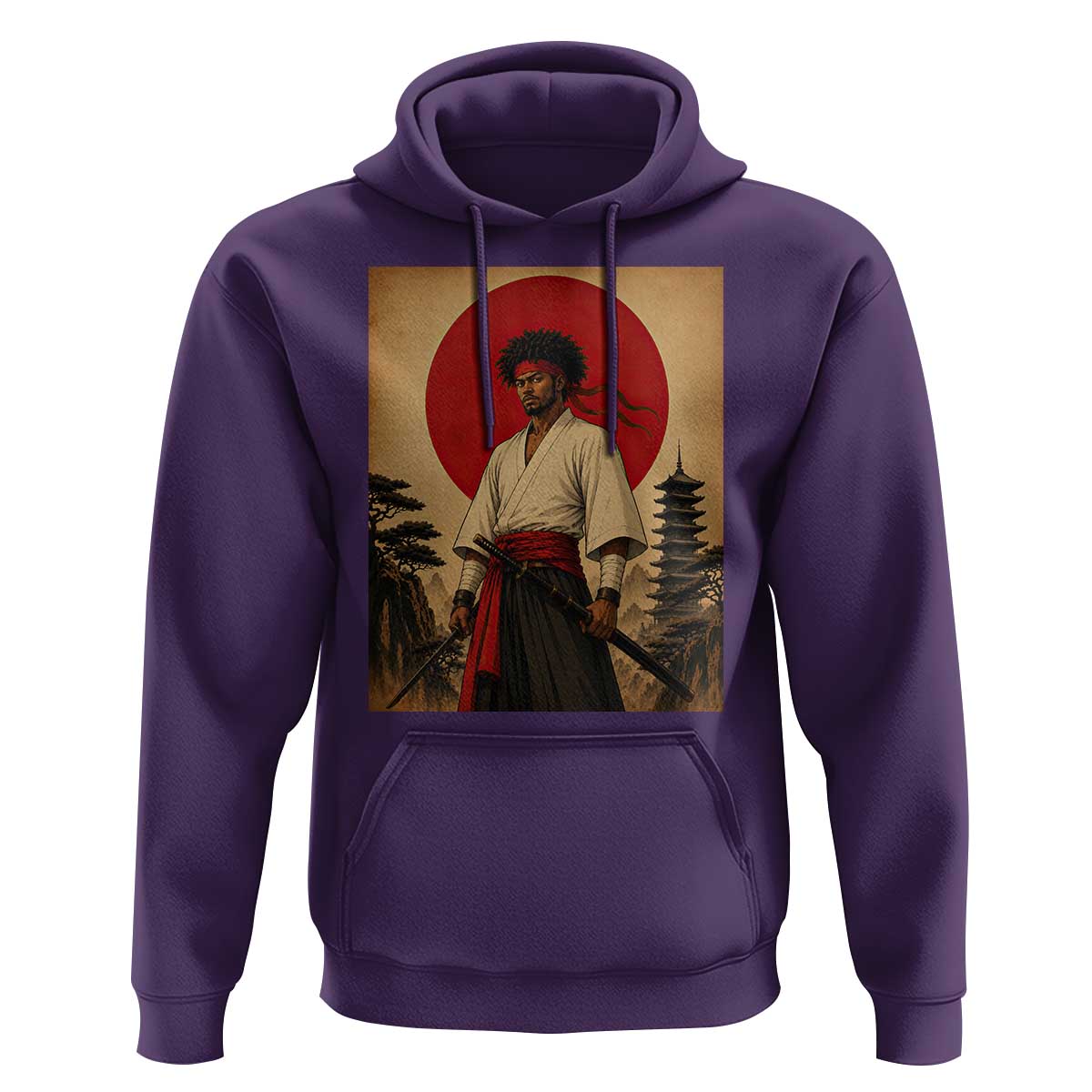 Afro American Samurai Bushido Warrior Hoodie Vintage Japanese Ukiyoe Graphic