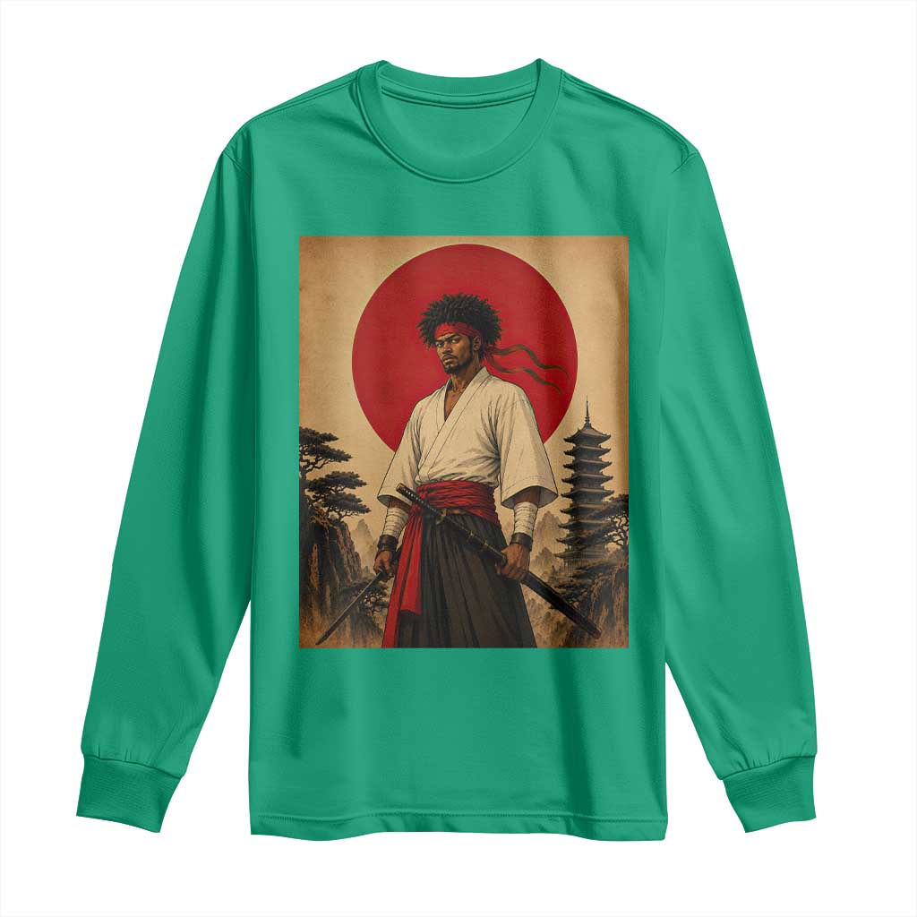 Afro American Samurai Bushido Warrior Long Sleeve Shirt Vintage Japanese Ukiyoe Graphic