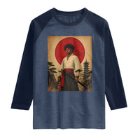Afro American Samurai Bushido Warrior Raglan Shirt Vintage Japanese Ukiyoe Graphic
