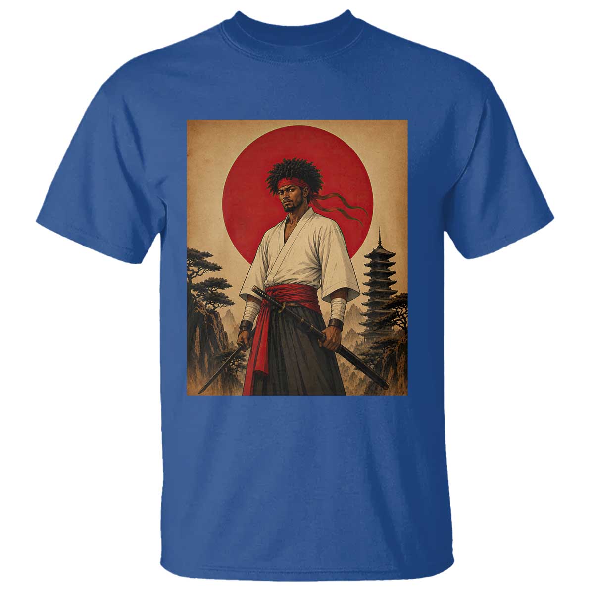 Afro American Samurai Bushido Warrior T Shirt Vintage Japanese Ukiyoe Graphic