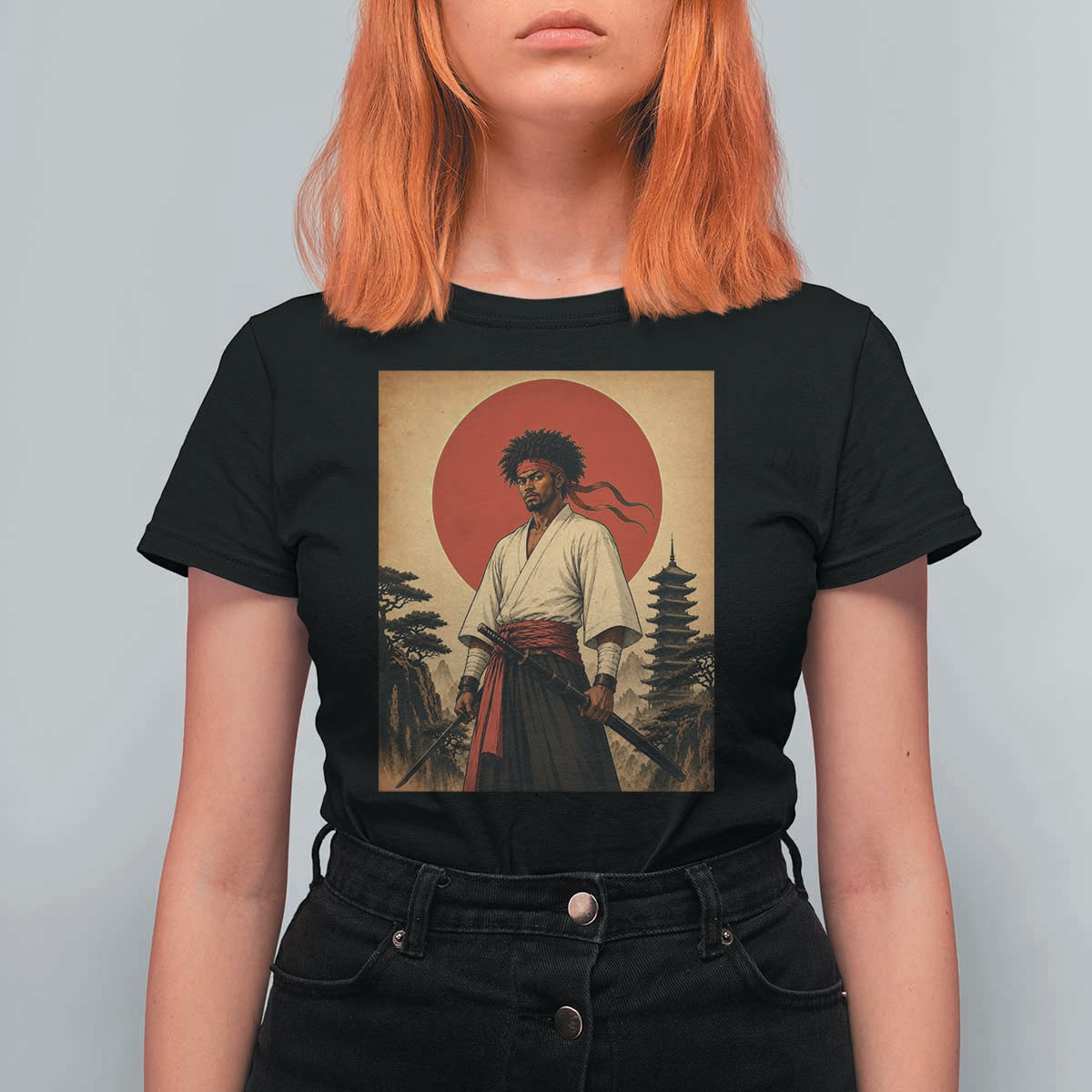 Afro American Samurai Bushido Warrior T Shirt For Women Vintage Japanese Ukiyoe Graphic
