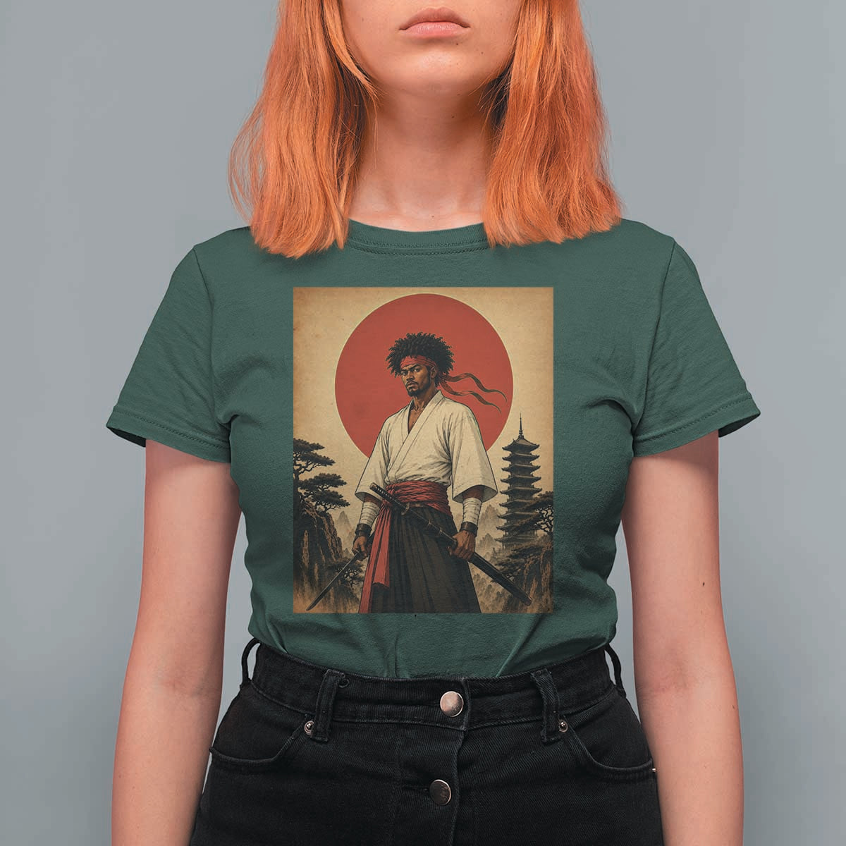 Afro American Samurai Bushido Warrior T Shirt For Women Vintage Japanese Ukiyoe Graphic