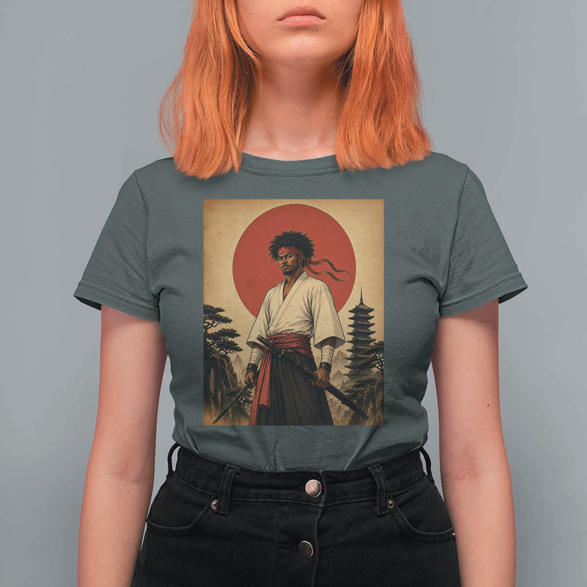 Afro American Samurai Bushido Warrior T Shirt For Women Vintage Japanese Ukiyoe Graphic