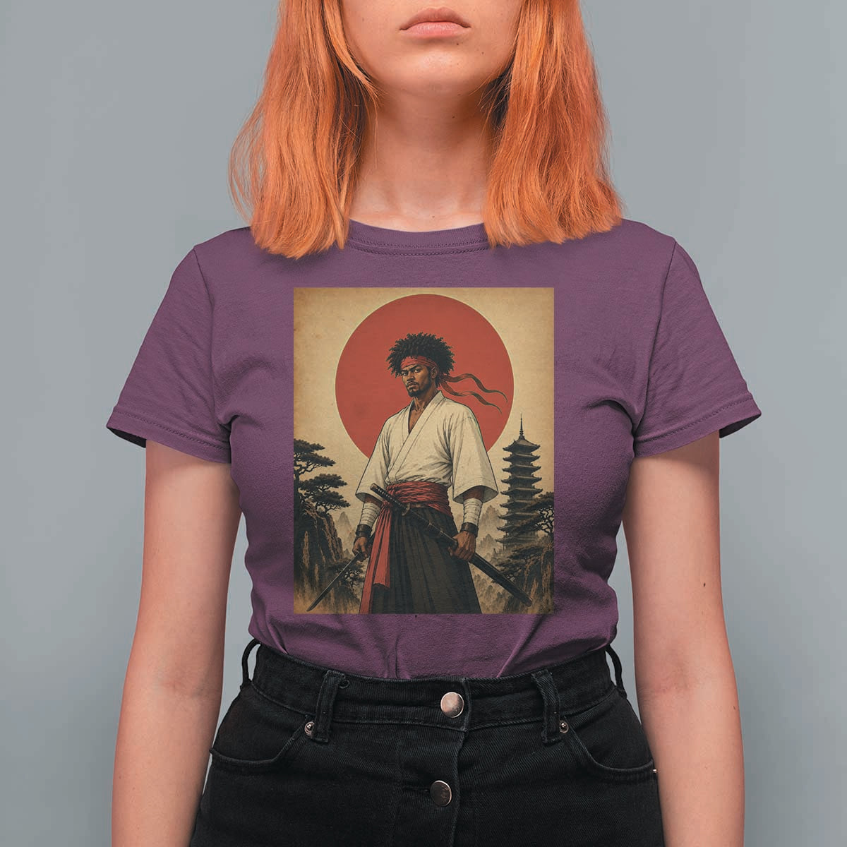 Afro American Samurai Bushido Warrior T Shirt For Women Vintage Japanese Ukiyoe Graphic