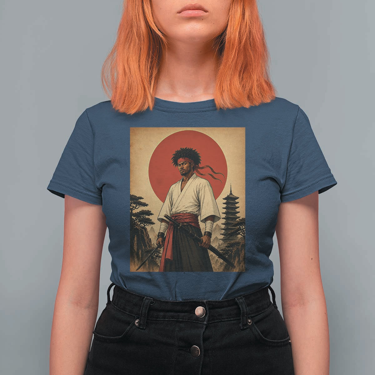 Afro American Samurai Bushido Warrior T Shirt For Women Vintage Japanese Ukiyoe Graphic