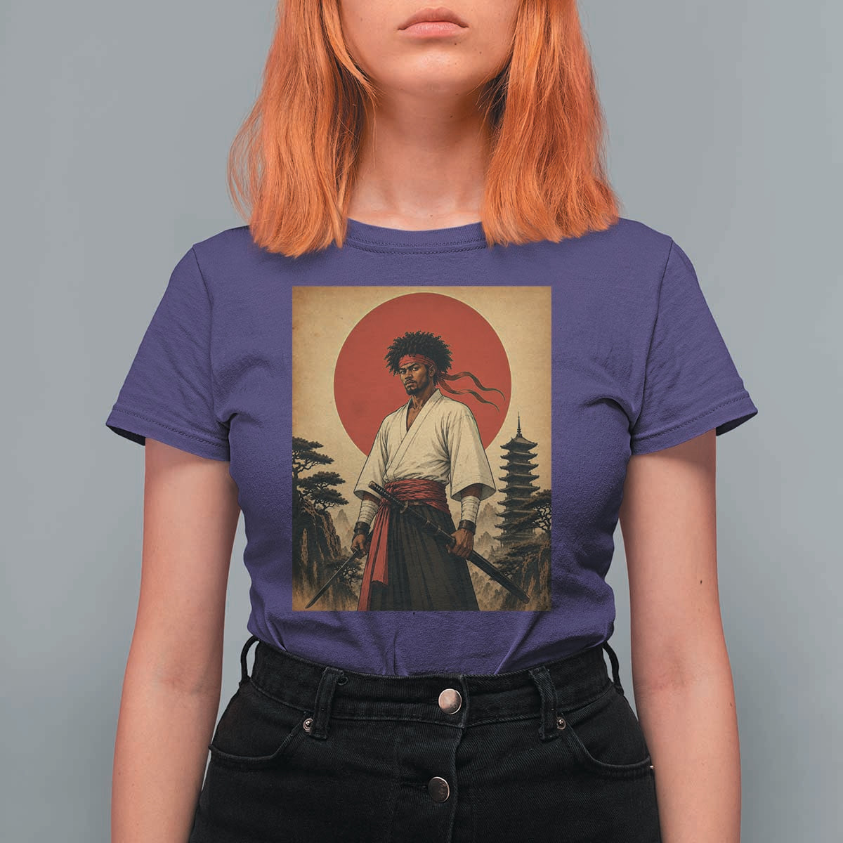 Afro American Samurai Bushido Warrior T Shirt For Women Vintage Japanese Ukiyoe Graphic