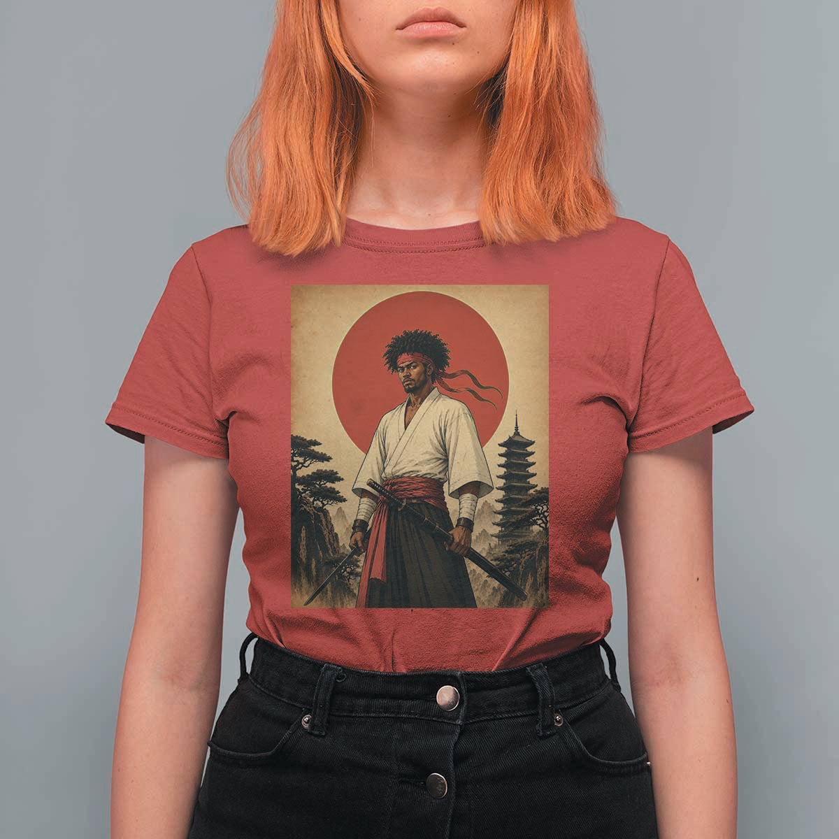 Afro American Samurai Bushido Warrior T Shirt For Women Vintage Japanese Ukiyoe Graphic
