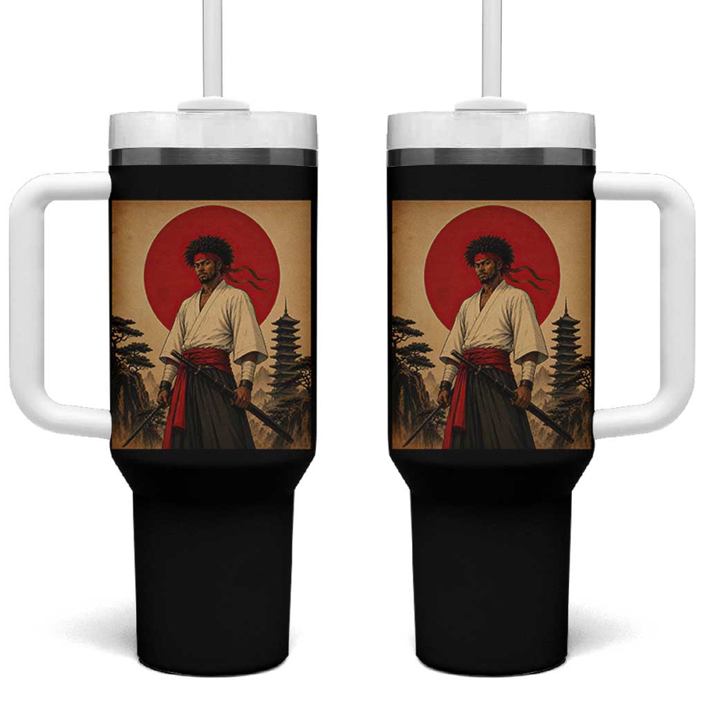 Afro American Samurai Bushido Warrior Tumbler With Handle Vintage Japanese Ukiyoe Graphic