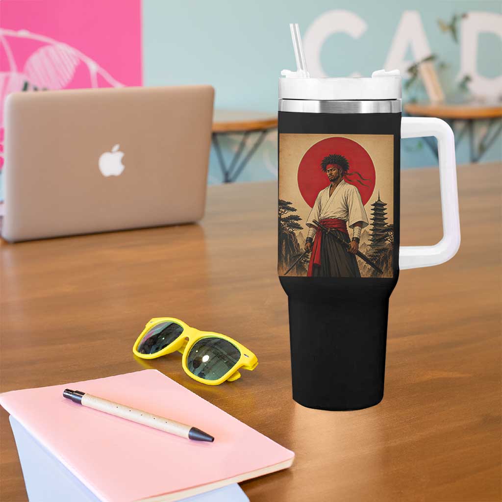 Afro American Samurai Bushido Warrior Tumbler With Handle Vintage Japanese Ukiyoe Graphic