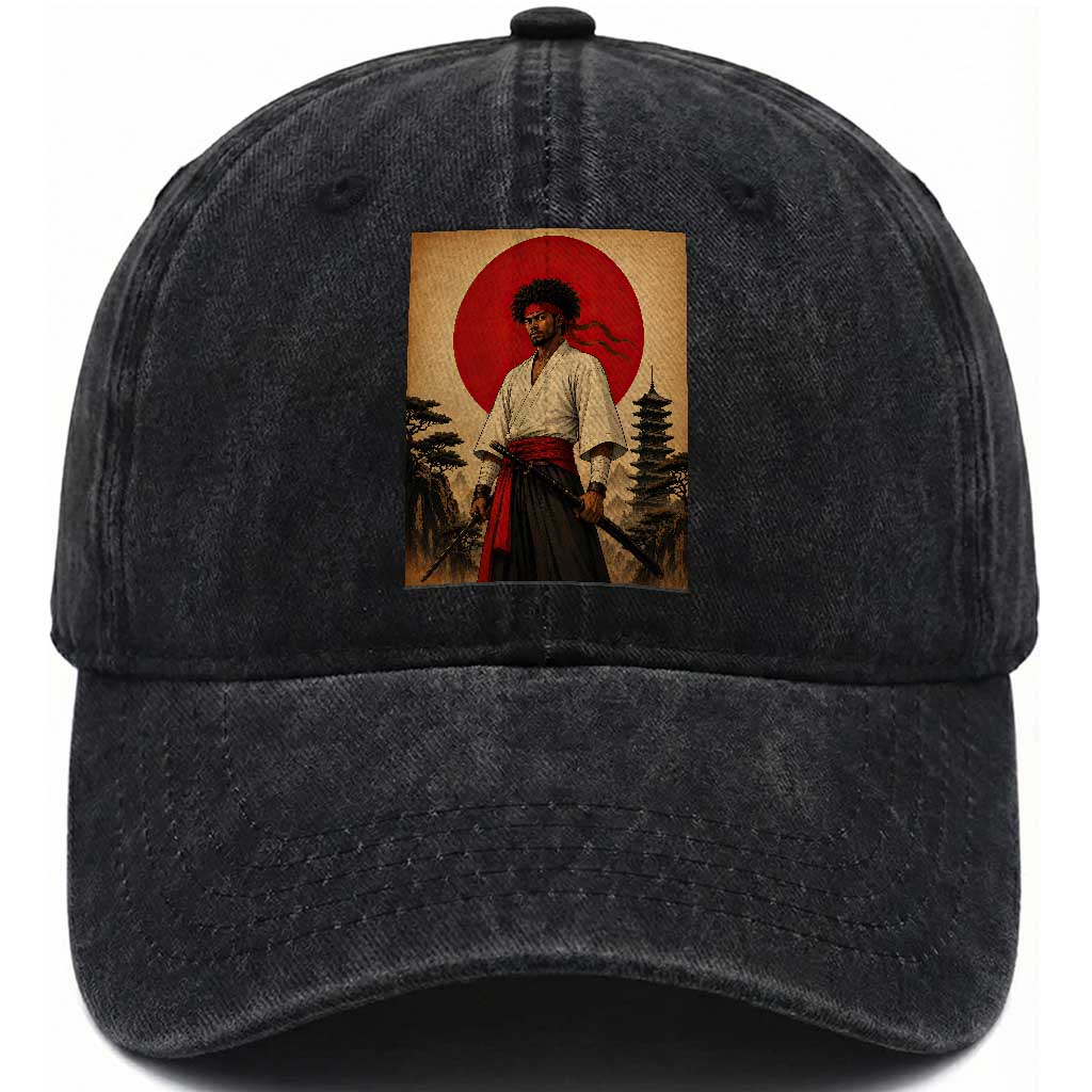 Afro American Samurai Bushido Warrior Washed Cotton Baseball Cap Vintage Japanese Ukiyoe Graphic