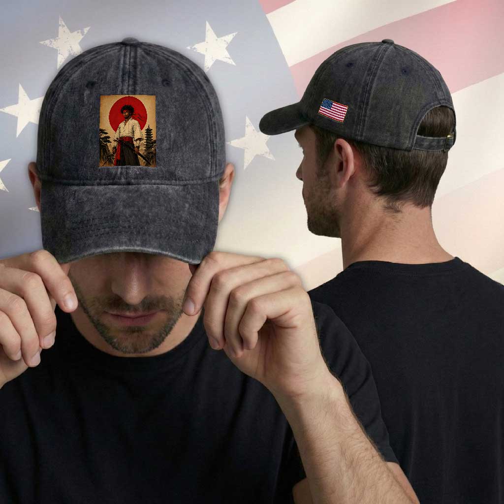 Afro American Samurai Bushido Warrior Washed Cotton Baseball Cap Vintage Japanese Ukiyoe Graphic