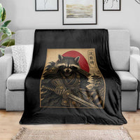 Funny Samurai Raccoon Throw Blanket Vintage Japanese Ukiyoe Warrior Graphic