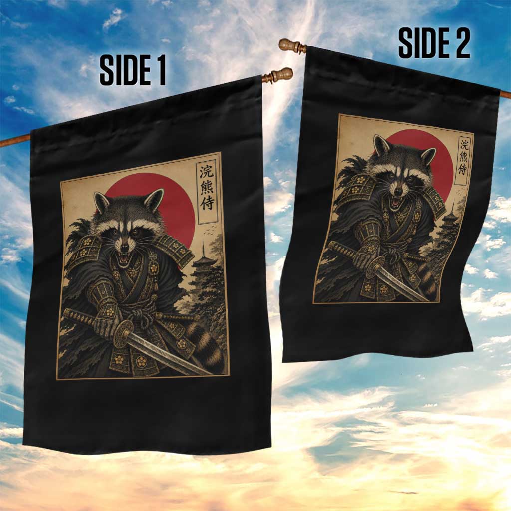 Funny Samurai Raccoon Garden Flag Vintage Japanese Ukiyoe Warrior Graphic