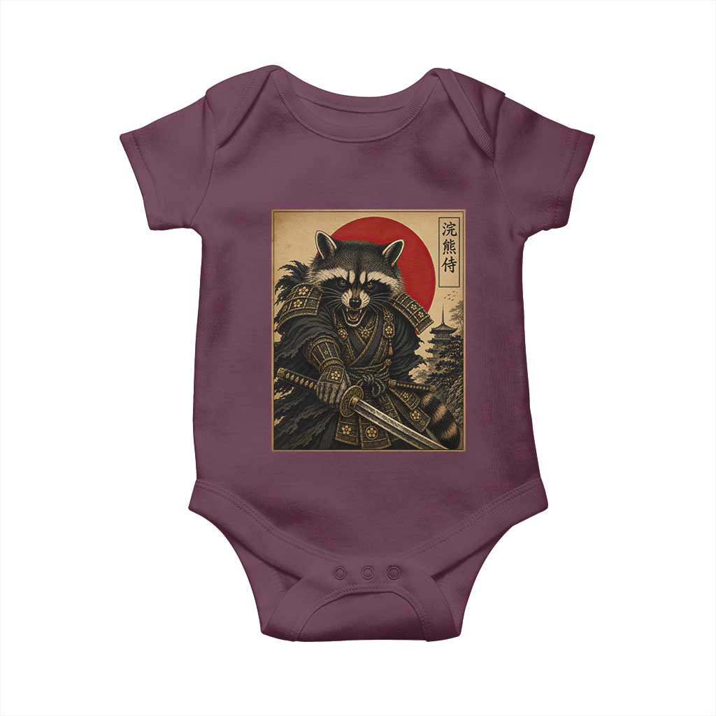 Funny Samurai Raccoon Baby Onesie Vintage Japanese Ukiyoe Warrior Graphic