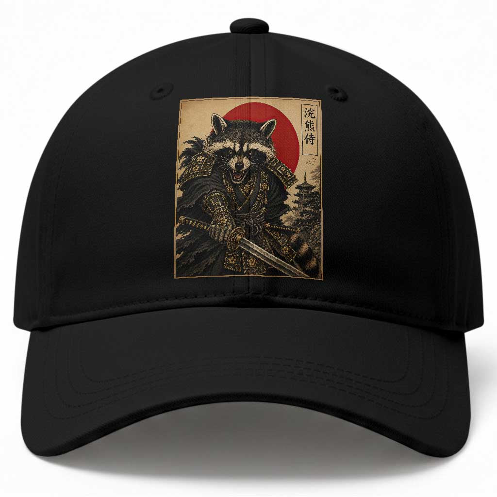 Funny Samurai Raccoon Baseball Cap Vintage Japanese Ukiyoe Warrior Graphic