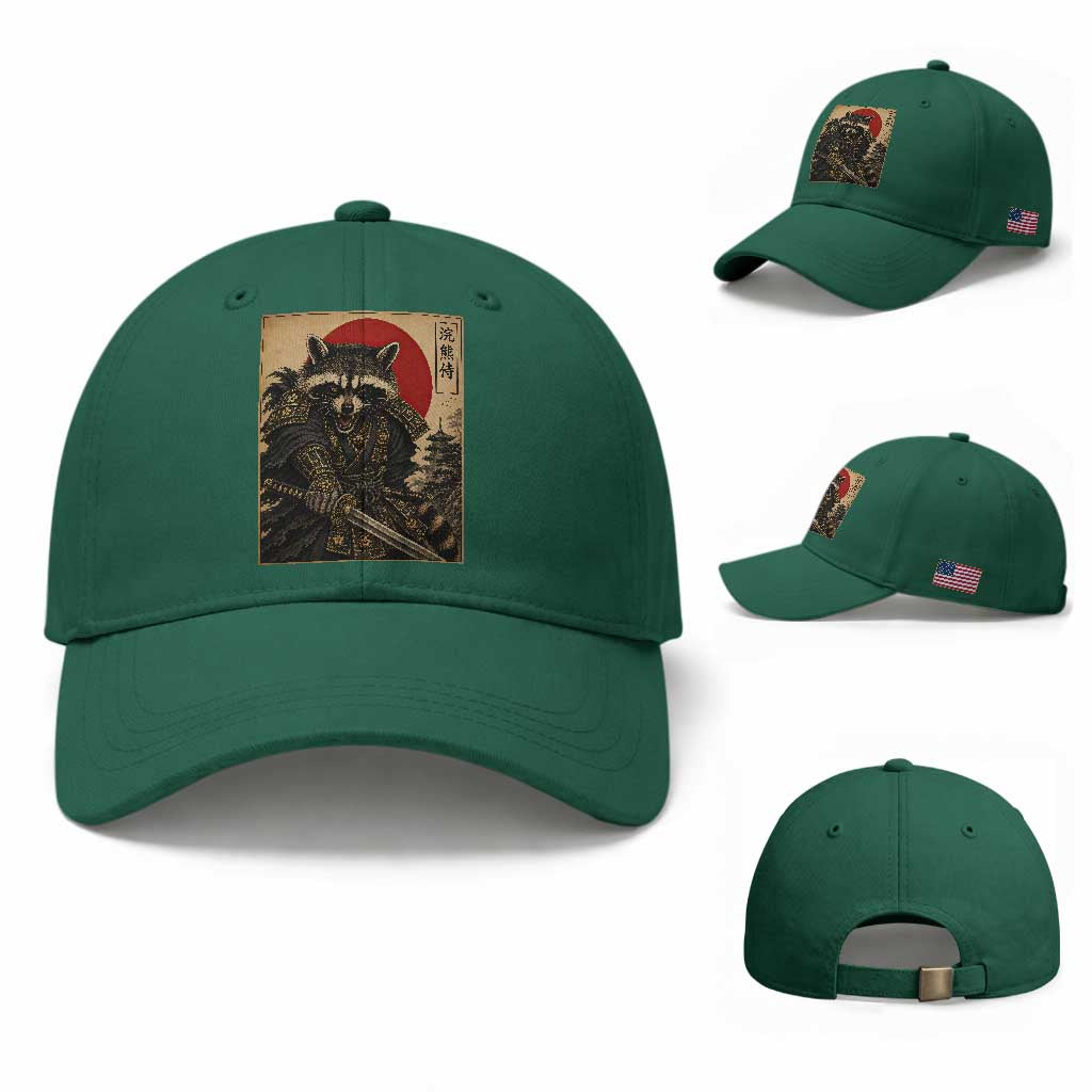 Funny Samurai Raccoon Baseball Cap Vintage Japanese Ukiyoe Warrior Graphic
