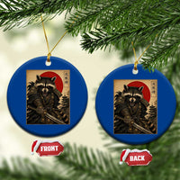 Funny Samurai Raccoon Ceramic Ornament Vintage Japanese Ukiyoe Warrior Graphic