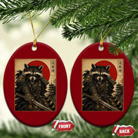 Funny Samurai Raccoon Ceramic Ornament Vintage Japanese Ukiyoe Warrior Graphic