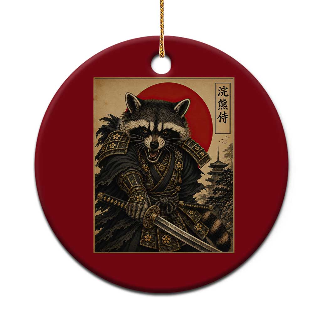 Funny Samurai Raccoon Ceramic Ornament Vintage Japanese Ukiyoe Warrior Graphic