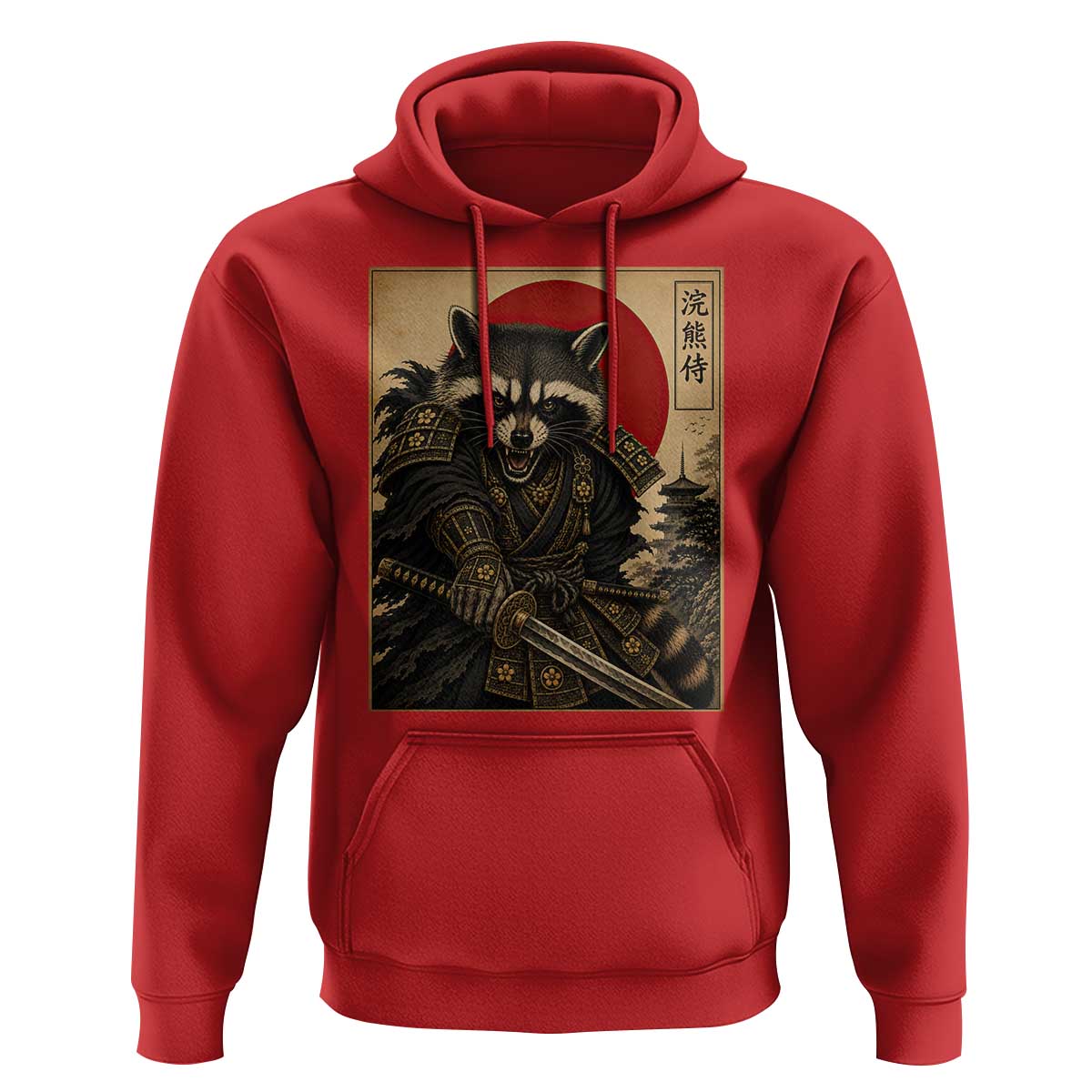 Funny Samurai Raccoon Hoodie Vintage Japanese Ukiyoe Warrior Graphic