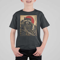 Funny Samurai Raccoon T Shirt For Kid Vintage Japanese Ukiyoe Warrior Graphic